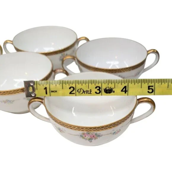 Antique Noritake M Bouillon Cup LOT OF 6 Roses Gold Encrusted N224 Double Handle